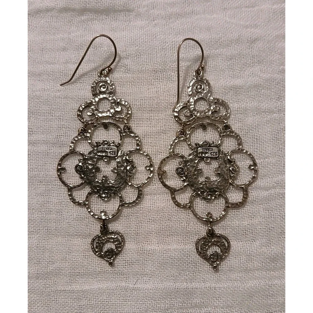 Sterling Silver Zoa Numan Chandelier Pierced Earrings 925 Israel 3" Long - Picture 7 of 8